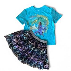 NWOT Girls 2pc Disney Outfit Sky Blue Top w/ Black Mesh Skirt Size Medium 7-8